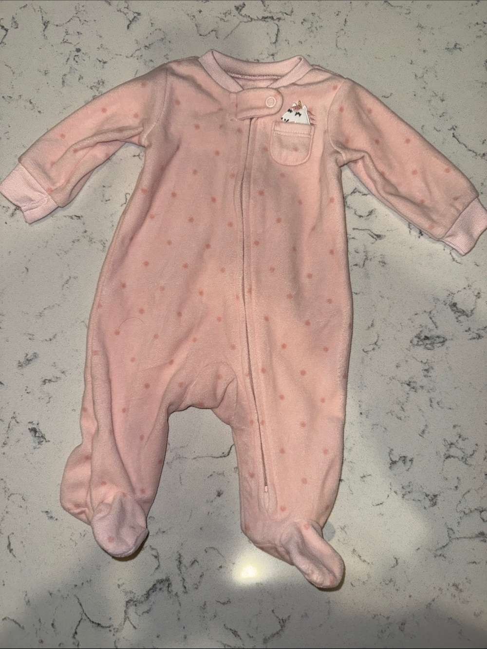 Carter's Pink Polka Dot Footed One-Piece with Unicorn